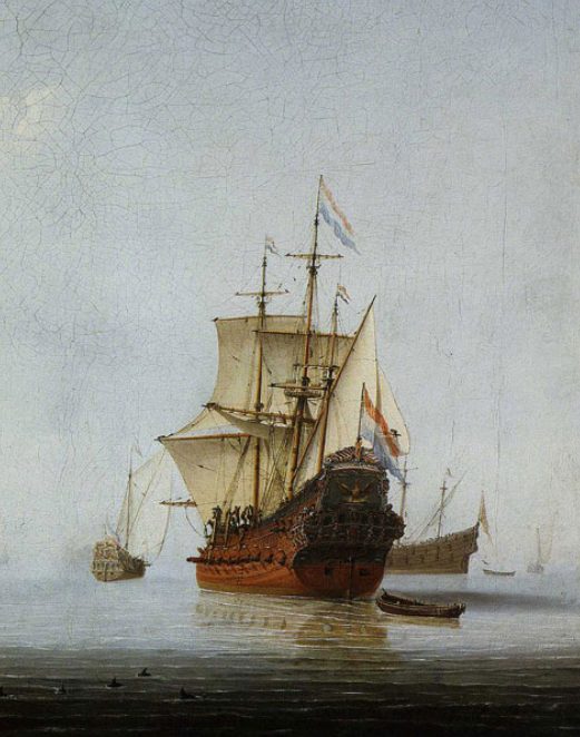 The VOC ship Phenix in calm waters, painted in 1653